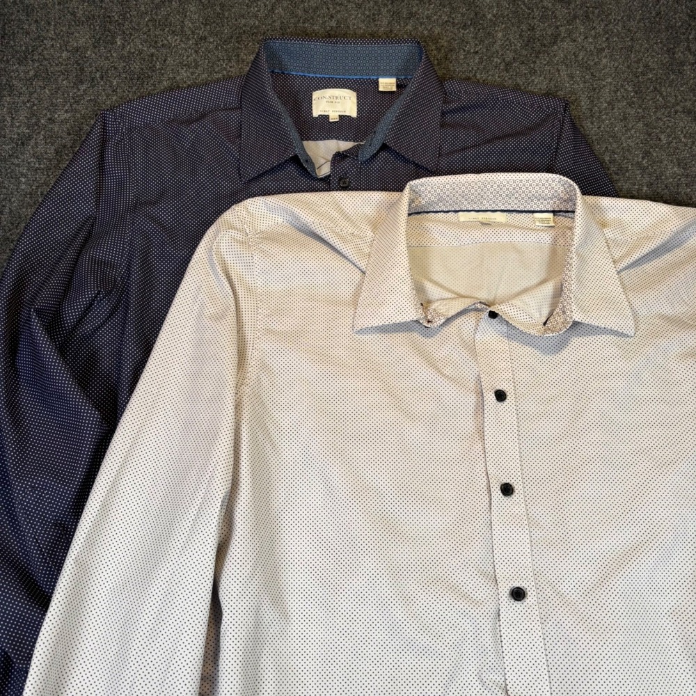 Bulk 2 CONSTRUCT Slim Fit Mens‎ Dress Shirt XXL 4 Way Stretch Dot Pattern